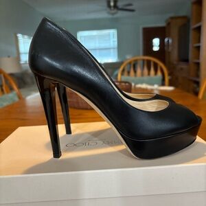 😍Jimmy Choo Black Leather Platform Peep-Toe Pump EURO 37.5/US 7